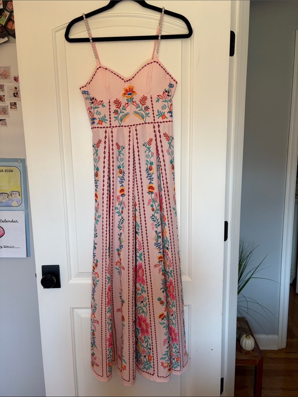 Pink Floral Embroidered Maxi Dress